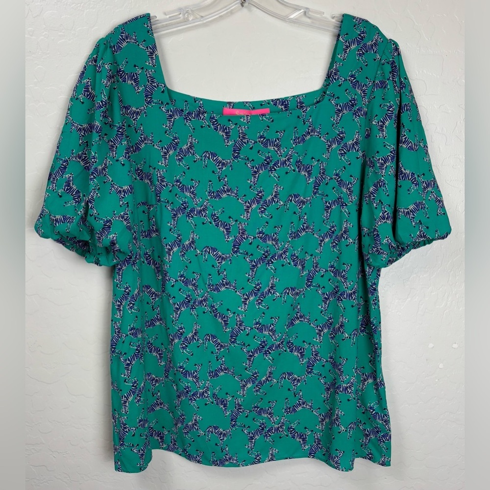 NEW Lilly Pulitzer Green Heebee Zeebee Zebra Print Rayon Linen Small 1046